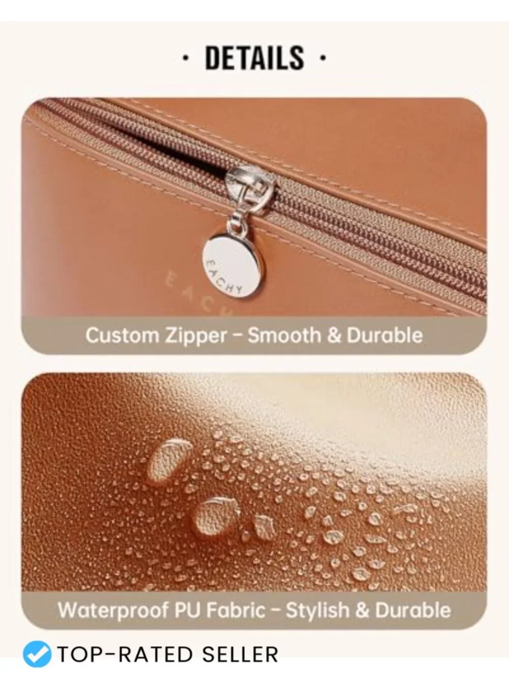 Large Capacity Travel Makeup Bag, Waterproof PU Leather Cosmetic Case